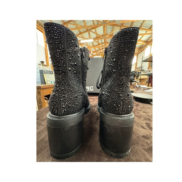 INC black rhinestone embellished boots size 10 - Picture 3 of 9